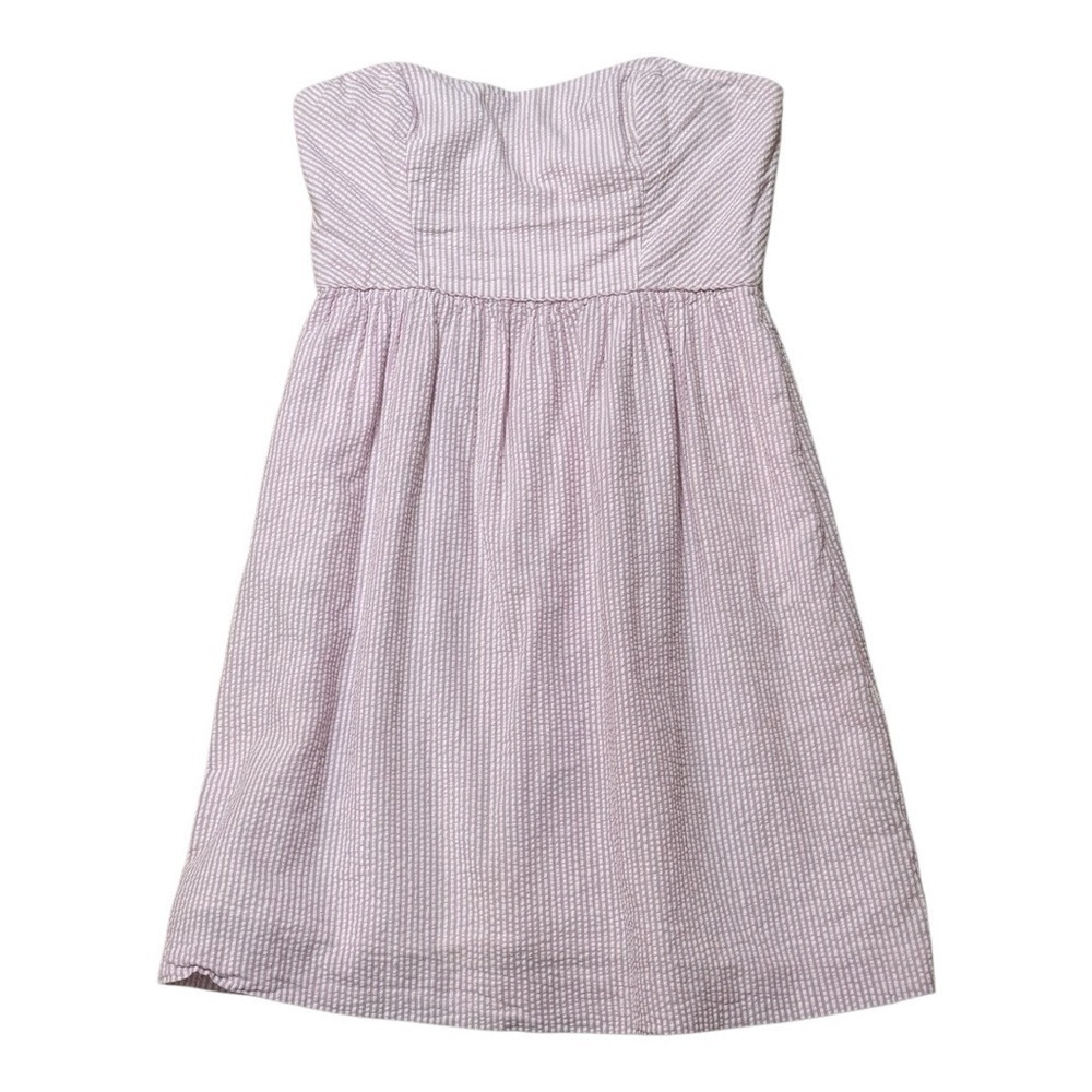 J. CREW Pink White Striped Seersucker Strapless Mini Dress 100% Cotton‎ Size 8